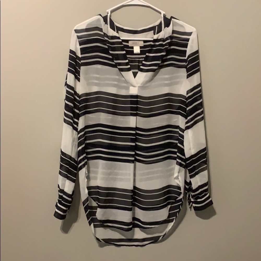 Loft blue and white striped sheer blouse